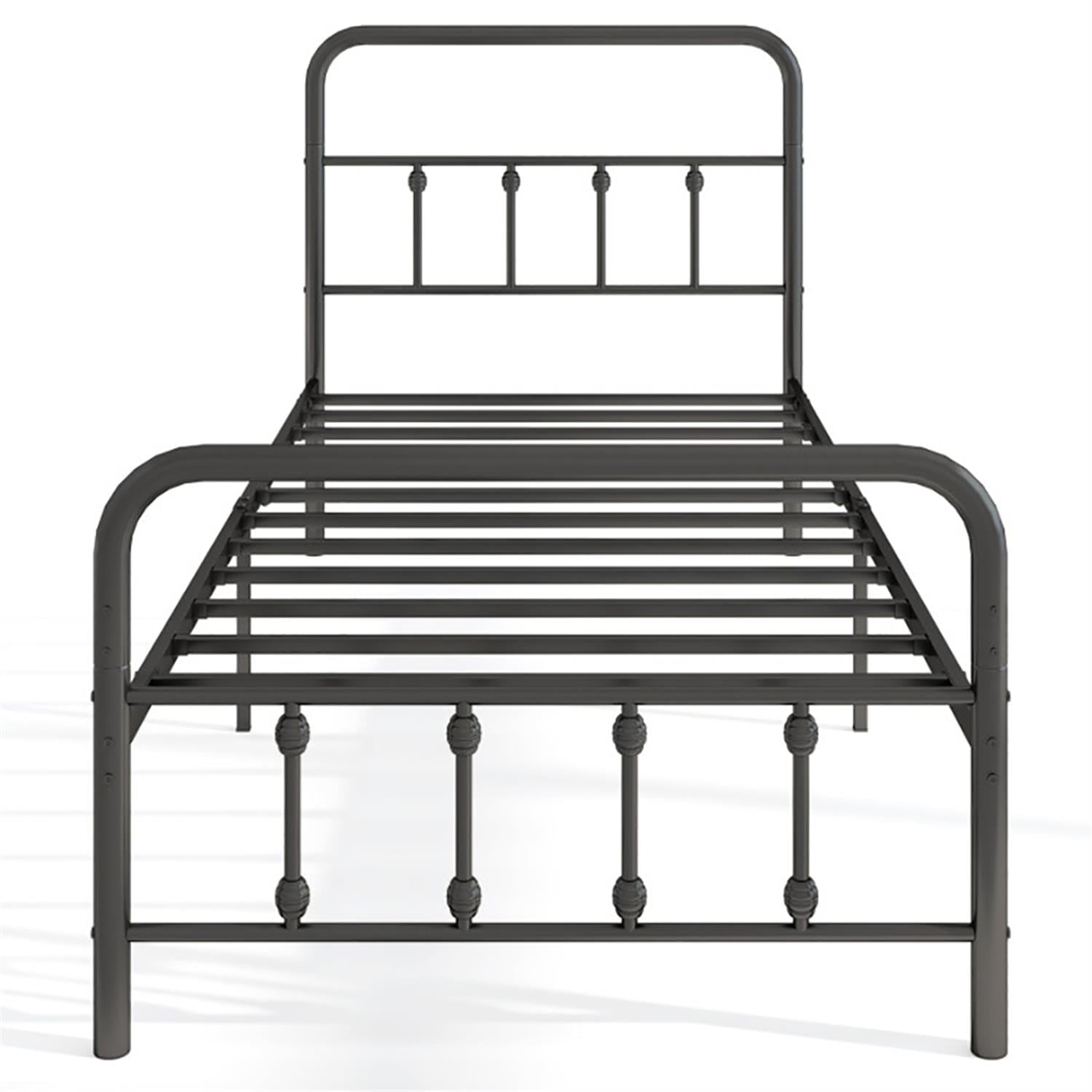 Demi Bonn Classic Metal Platform Bed Frame with Victorian Style Iron-Art Headboard/Footboard/Under Bed Storage/No Box Spring Needed/Twin Size, Black