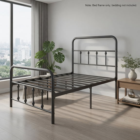 Demi Bonn Classic Metal Platform Bed Frame with Victorian Style Iron-Art Headboard/Footboard/Under Bed Storage/No Box Spring Needed/Twin Size, Black