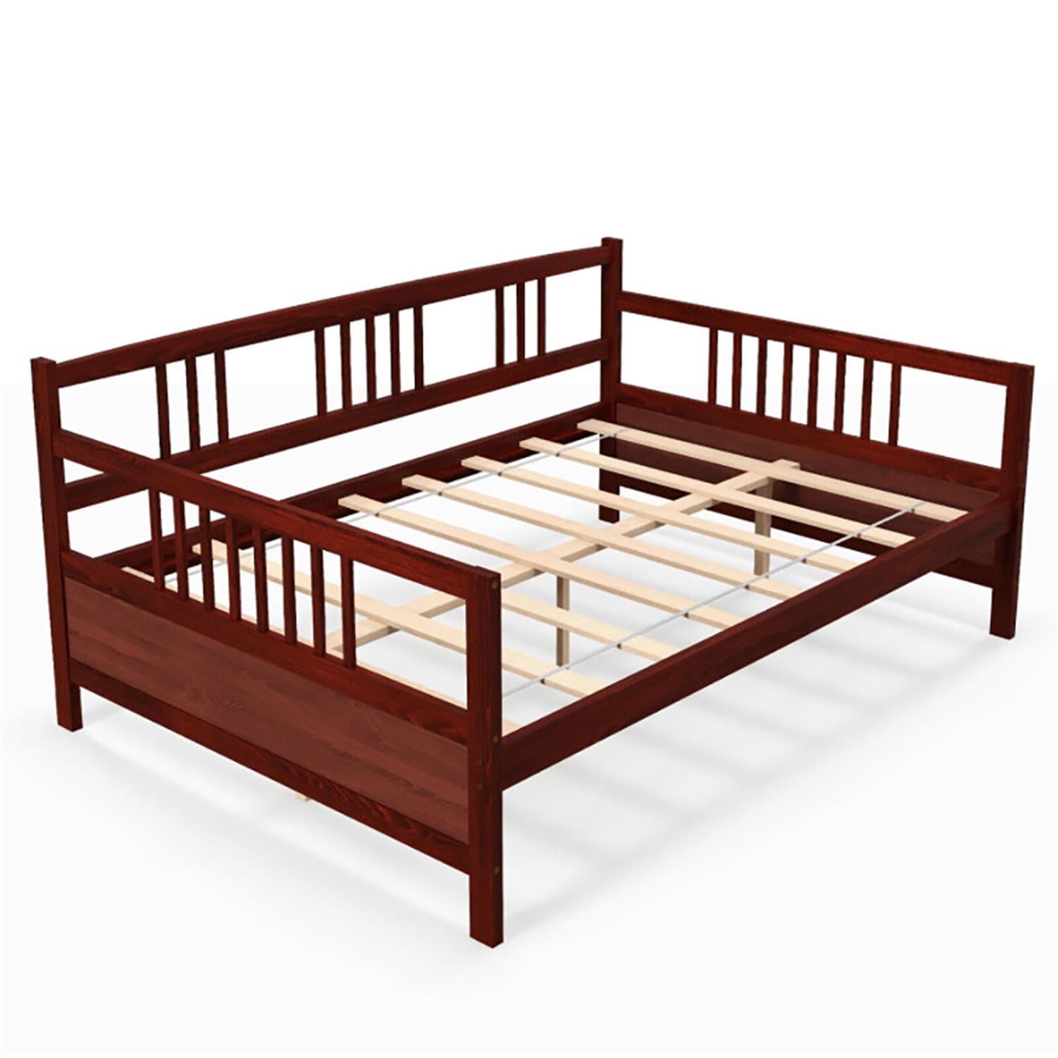 Demi Bonn Classic Wooden Full Size Daybed Frame with Guardrails, Modern Bed Frame for Teens, Brown