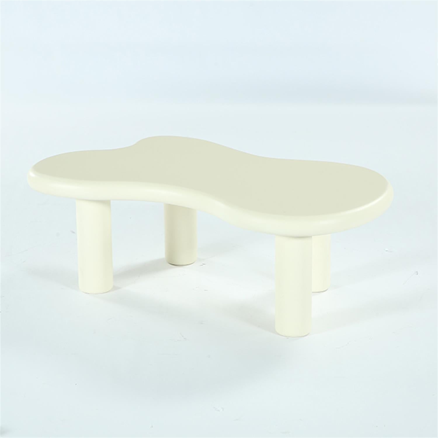 Demi Bonn Cloud-Shaped Coffee Table, Modern Irregular Center Tea Table with 4 Solid Legs for Home Living Room, Office, White