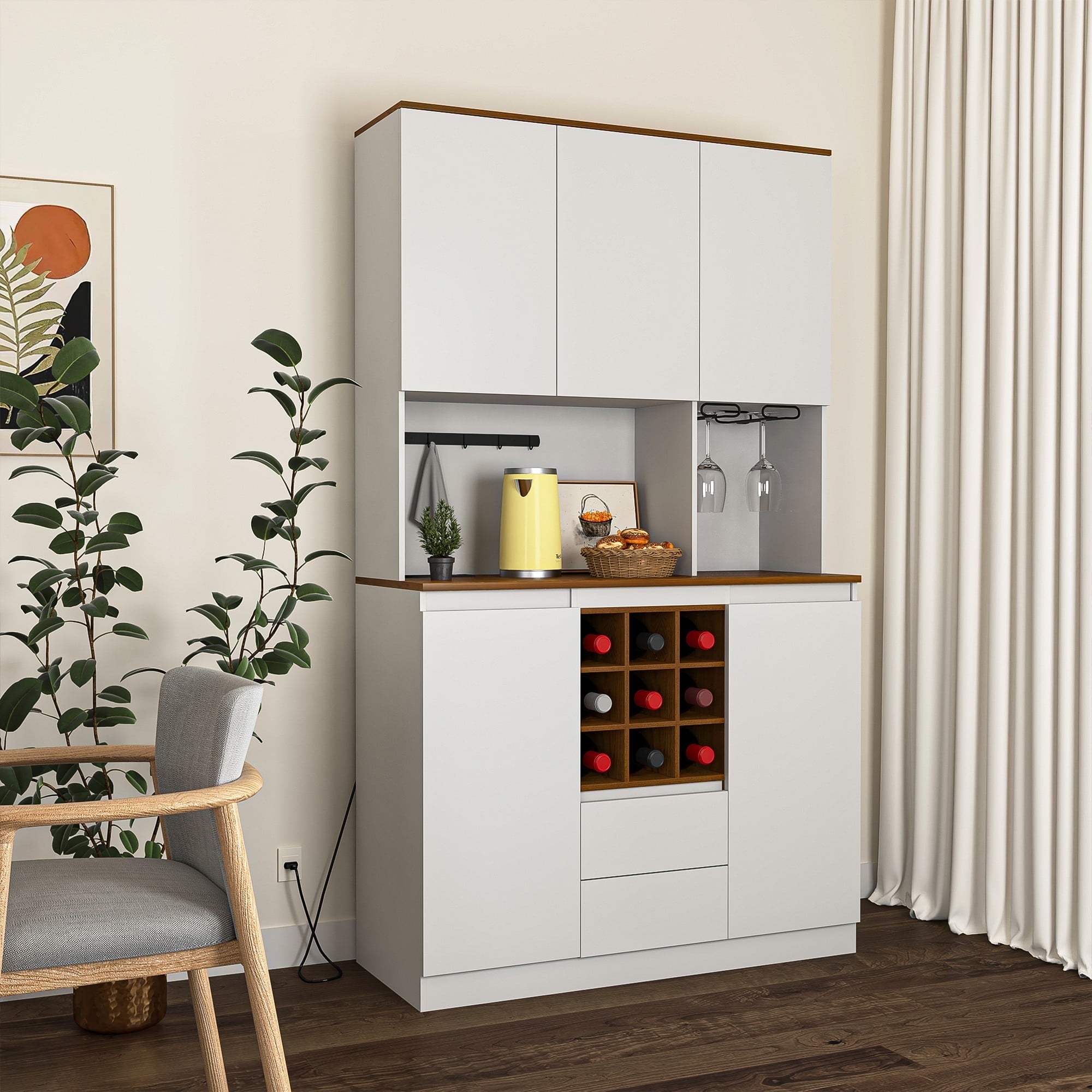 Demi Bonn Coffee Bar Wine Cabinet, Kitchen Buffet Cabinet with Storage, Liquor Cabinet for Home, Dining Room, White