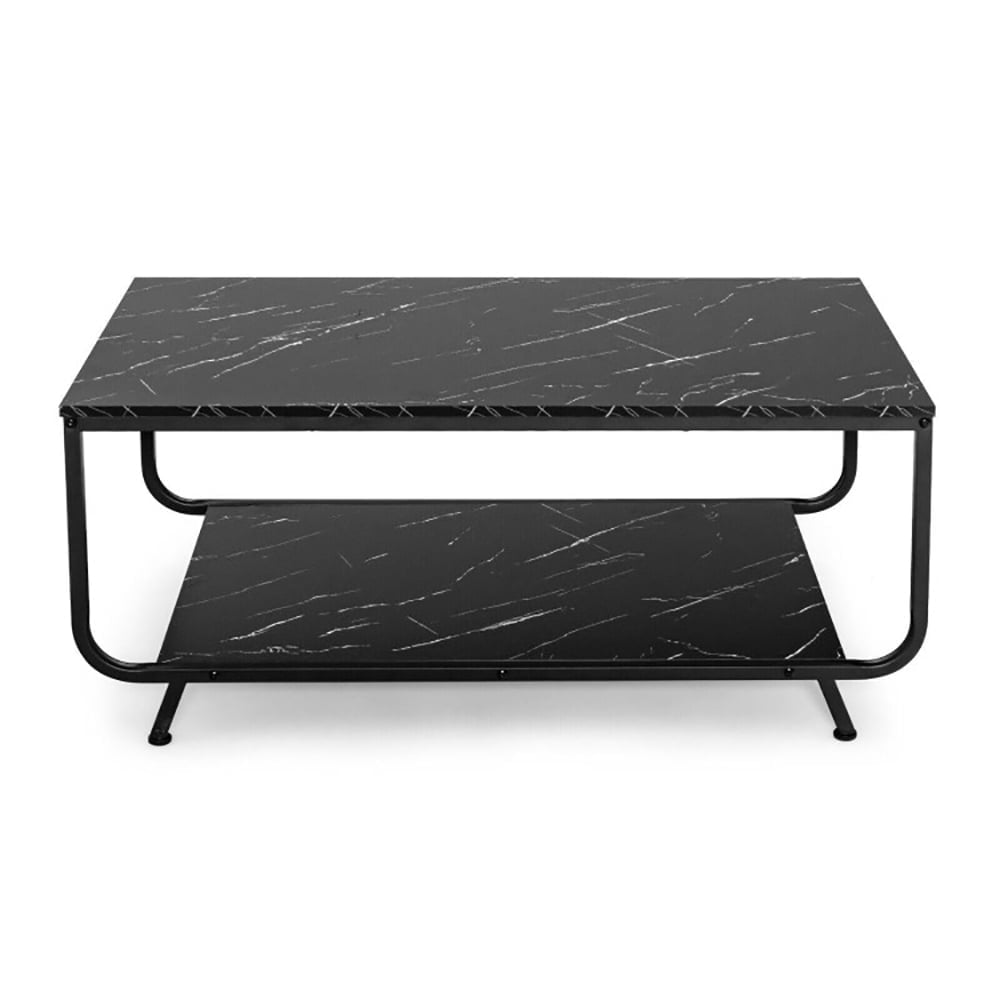 Demi Bonn Coffee Table, 2-Tier Modern Marble Coffee Table with Storage Shelf, for Living Room, Reception Room, Black