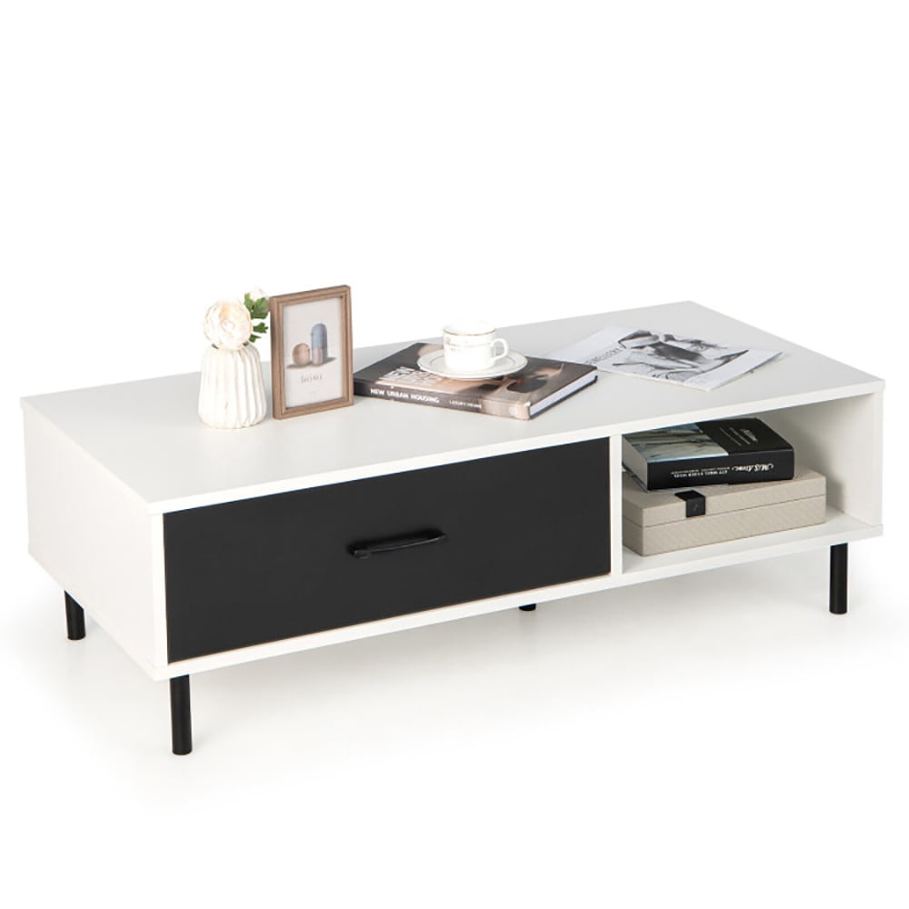 Finihen Coffee Table, Cocktail Table, Modern 2-Tier Coffee Table Accent Cocktail Table with Storage, for Living Room, Reception Room, Office, White Finihen Coffee Table, Cocktail Table, Modern 2-Tier Coffee Table Accent Cocktail Table with Storage, for Living Room, Reception Room, Office, White
