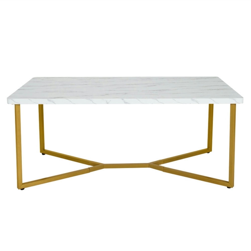 Demi Bonn Coffee Table, Faux Marble Coffee Table with Gold Finished Metal Frame, for Living Room, Reception Room, White
