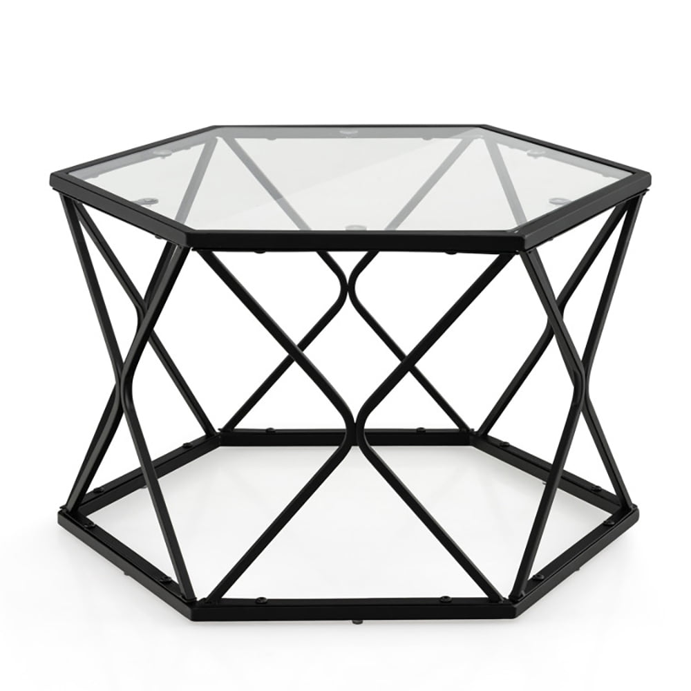 Finihen Coffee Table, Glass Coffee Table, Modern Accent Geometric Glass Coffee Table, for Living Room, Reception Room, Black Finihen Coffee Table, Glass Coffee Table, Modern Accent Geometric Glass Coffee Table, for Living Room, Reception Room, Black