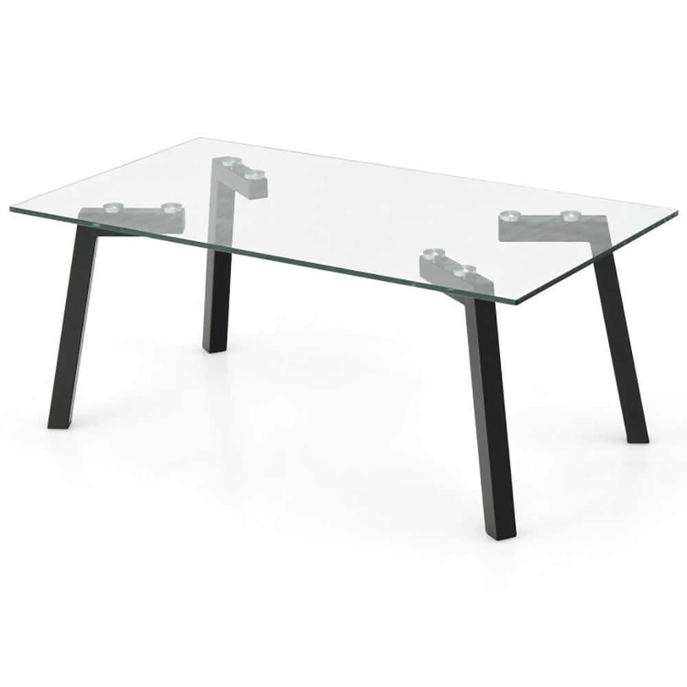 Finihen Coffee Table, Glass Coffee Table, Modern Tempered Glass Coffee Table with Metal Frame, for Living Room, Reception Room, Black Finihen Coffee Table, Glass Coffee Table, Modern Tempered Glass Coffee Table with Metal Frame, for Living Room, Reception Room, Black