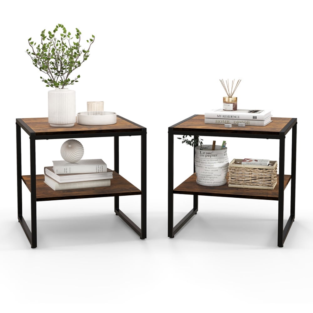 Finihen Coffee Table, Industrial Coffee Table, 2 Pieces Industrial 2-Tier Side Table Set with Open Shelf, for Living Room, Reception Room, Rustic Brown Finihen Coffee Table, Industrial Coffee Table, 2 Pieces Industrial 2-Tier Side Table Set with Open Shelf, for Living Room, Reception Room, Rustic Brown