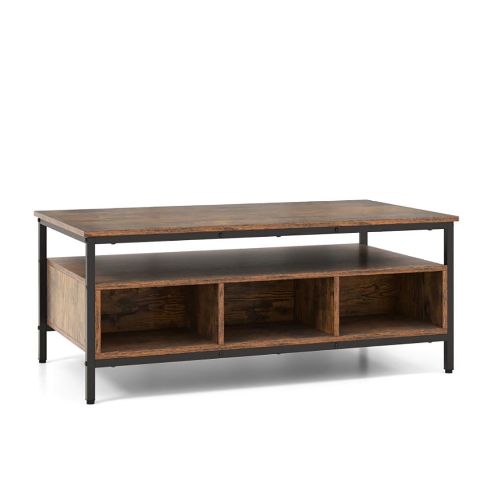 Finihen Coffee Table, Industrial Coffee Table, 3-Tier Industrial Style Coffee Table with Storage and Heavy-duty Metal Frame, for Living Room, Reception Room, Office, Coffee Finihen Coffee Table, Industrial Coffee Table, 3-Tier Industrial Style Coffee Table with Storage and Heavy-duty Metal Frame, for Living Room, Reception Room, Office, Coffee