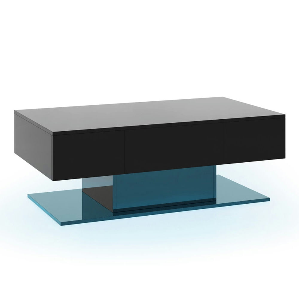 Finihen Coffee Table, LED Coffee Table, Modern LED Coffee Table with 20 Color LED Lights and 2 Storage Drawers, for Living Room, Reception Room, Black Finihen Coffee Table, LED Coffee Table, Modern LED Coffee Table with 20 Color LED Lights and 2 Storage Drawers, for Living Room, Reception Room, Black