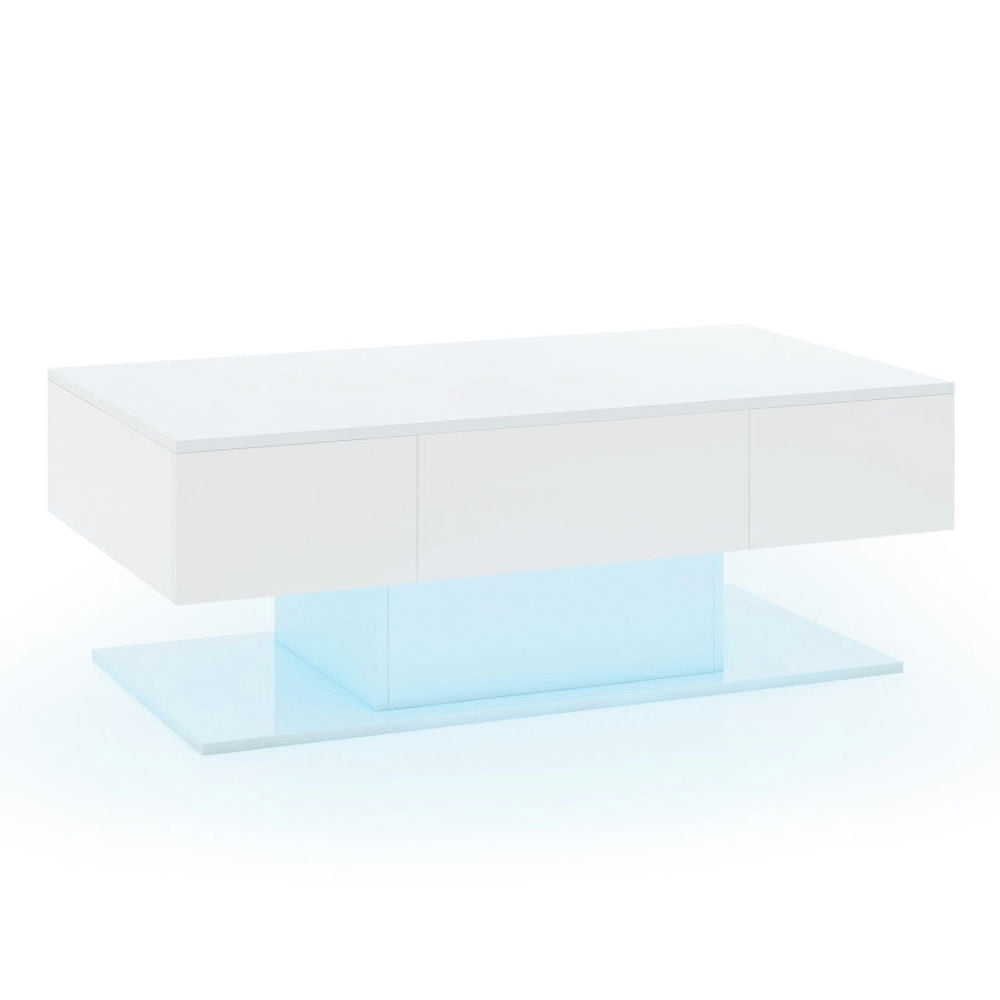 Finihen Coffee Table, LED Coffee Table, Modern LED Coffee Table with 20 Color LED Lights and 2 Storage Drawers, for Living Room, Reception Room, White Finihen Coffee Table, LED Coffee Table, Modern LED Coffee Table with 20 Color LED Lights and 2 Storage Drawers, for Living Room, Reception Room, White
