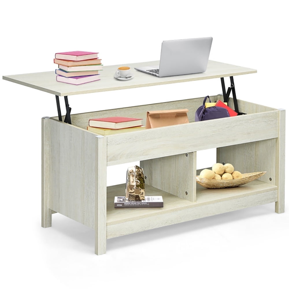Demi Bonn Coffee Table, Lift Top Coffee Table with Hidden Storage Compartment and Lower Shelf, for Study Room, White