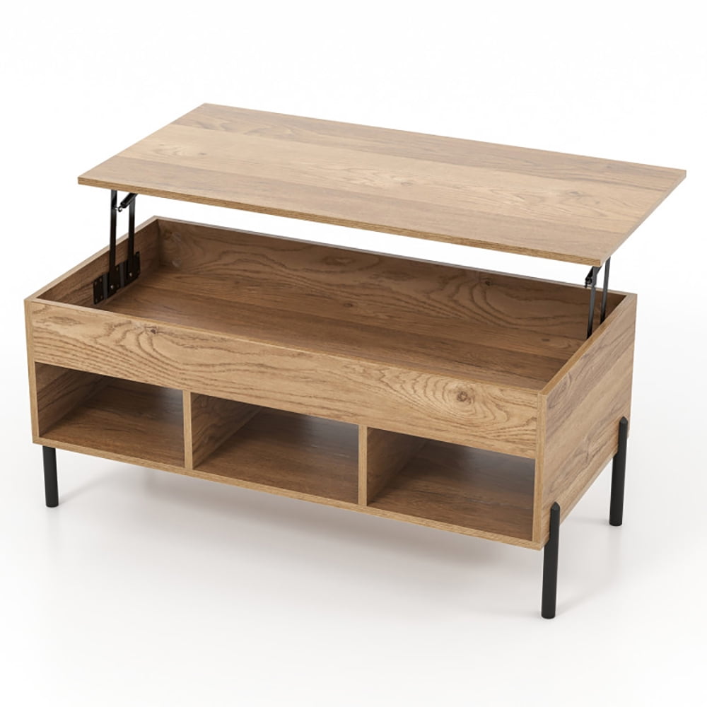 Finihen Coffee Table, Lift Top Coffee Table, Living Room Central Table with Lifting Tabletop and Metal Legs, for Living Room, Reception Room, Office, Natural Finihen Coffee Table, Lift Top Coffee Table, Living Room Central Table with Lifting Tabletop and Metal Legs, for Living Room, Reception Room, Office, Natural