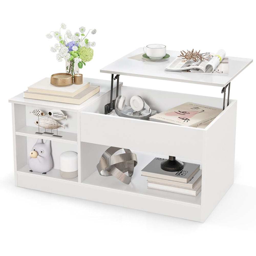 Finihen Coffee Table, Lift Top Coffee Table, Modern Coffee Table with Lift Tabletop and Storage Compartments, for Living Room, Reception Room, Office, White Finihen Coffee Table, Lift Top Coffee Table, Modern Coffee Table with Lift Tabletop and Storage Compartments, for Living Room, Reception Room, Office, White