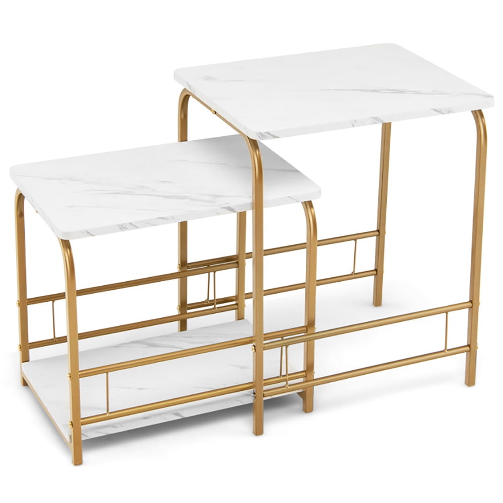 Finihen Coffee Table, Nesting Coffee Table, 2 Pieces Faux Marble Nesting Table for Small Space, for Living Room, Reception Room, White Finihen Coffee Table, Nesting Coffee Table, 2 Pieces Faux Marble Nesting Table for Small Space, for Living Room, Reception Room, White