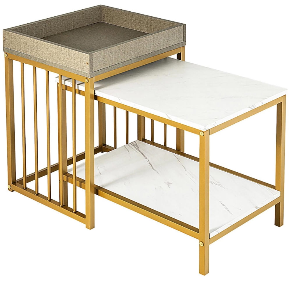 Finihen Coffee Table, Nesting Coffee Table, 2 Pieces Nesting Coffee Table Set, for Living Room, Reception Room, White Finihen Coffee Table, Nesting Coffee Table, 2 Pieces Nesting Coffee Table Set, for Living Room, Reception Room, White