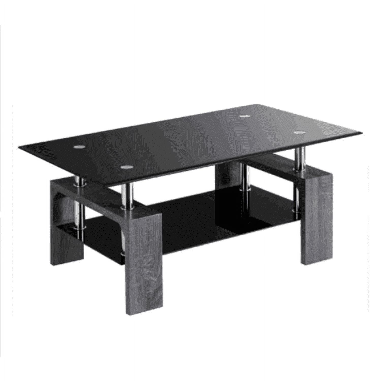 Finihen Coffee Table, Rectangle Glass Coffee Table with Black Top and Metal Legs, for Living Room, Reception Room, Black Finihen Coffee Table, Rectangle Glass Coffee Table with Black Top and Metal Legs, for Living Room, Reception Room, Black