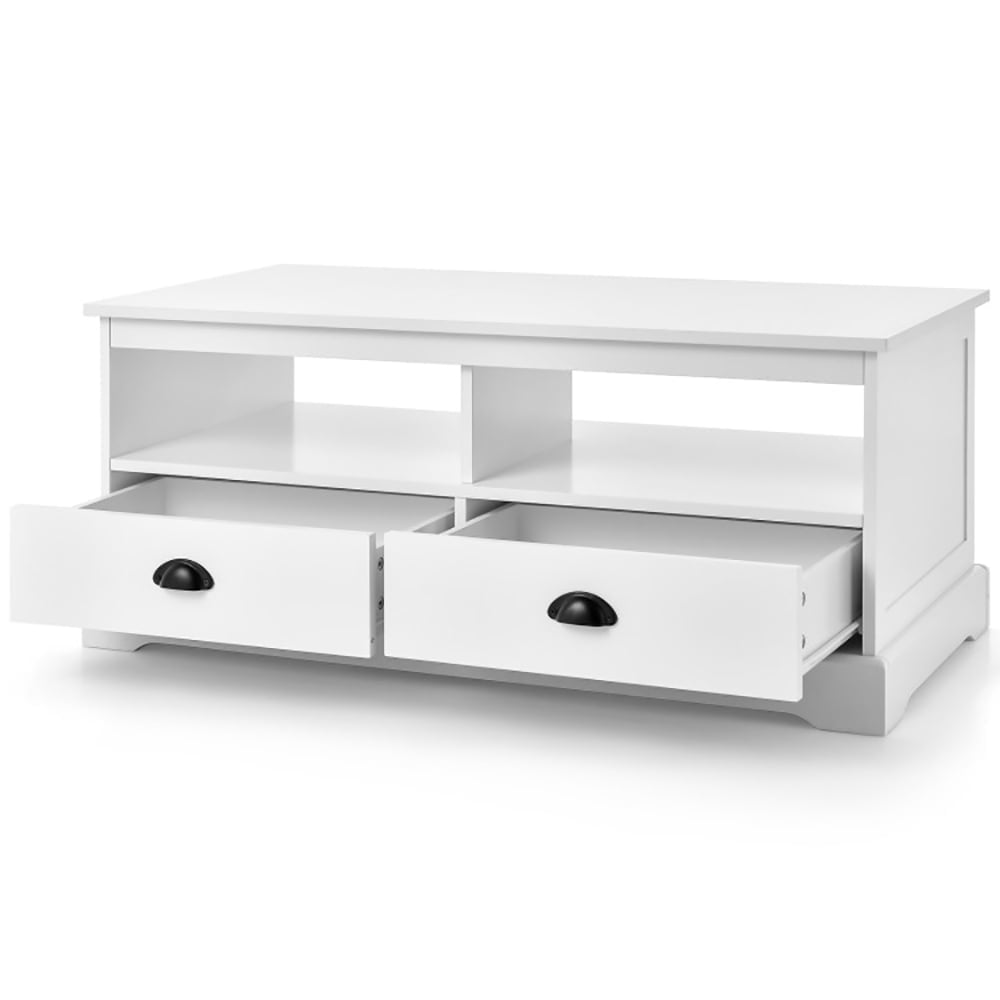 Demi Bonn Coffee Table, Rectangular Coffee Table, Modern Coffee Table with Drawers and Open Cubies, for Living Room, Reception Room, Office, White