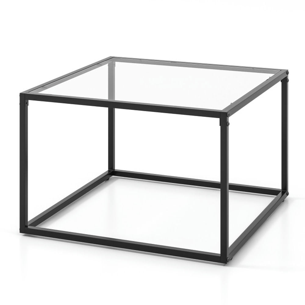 Finihen Coffee Table, Tempered Glass Coffee Table, 27.5 Inch Home Square Tea Table with Heavy-duty Metal Frame, for Living Room, Reception Room, Black Finihen Coffee Table, Tempered Glass Coffee Table, 27.5 Inch Home Square Tea Table with Heavy-duty Metal Frame, for Living Room, Reception Room, Black