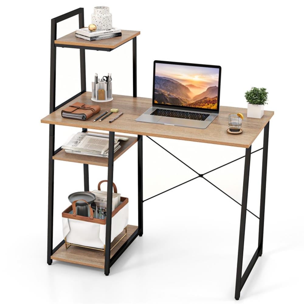 Demi Bonn Compact Computer Desk Workstation with 4 Tier Shelves for Home and Office Desk Study Writing Table, Beige