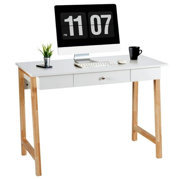 Demi Bonn Computer Desk Laptop PC Makeup Vanity Table, Small Home Office Desk Study Writing Table, Beige