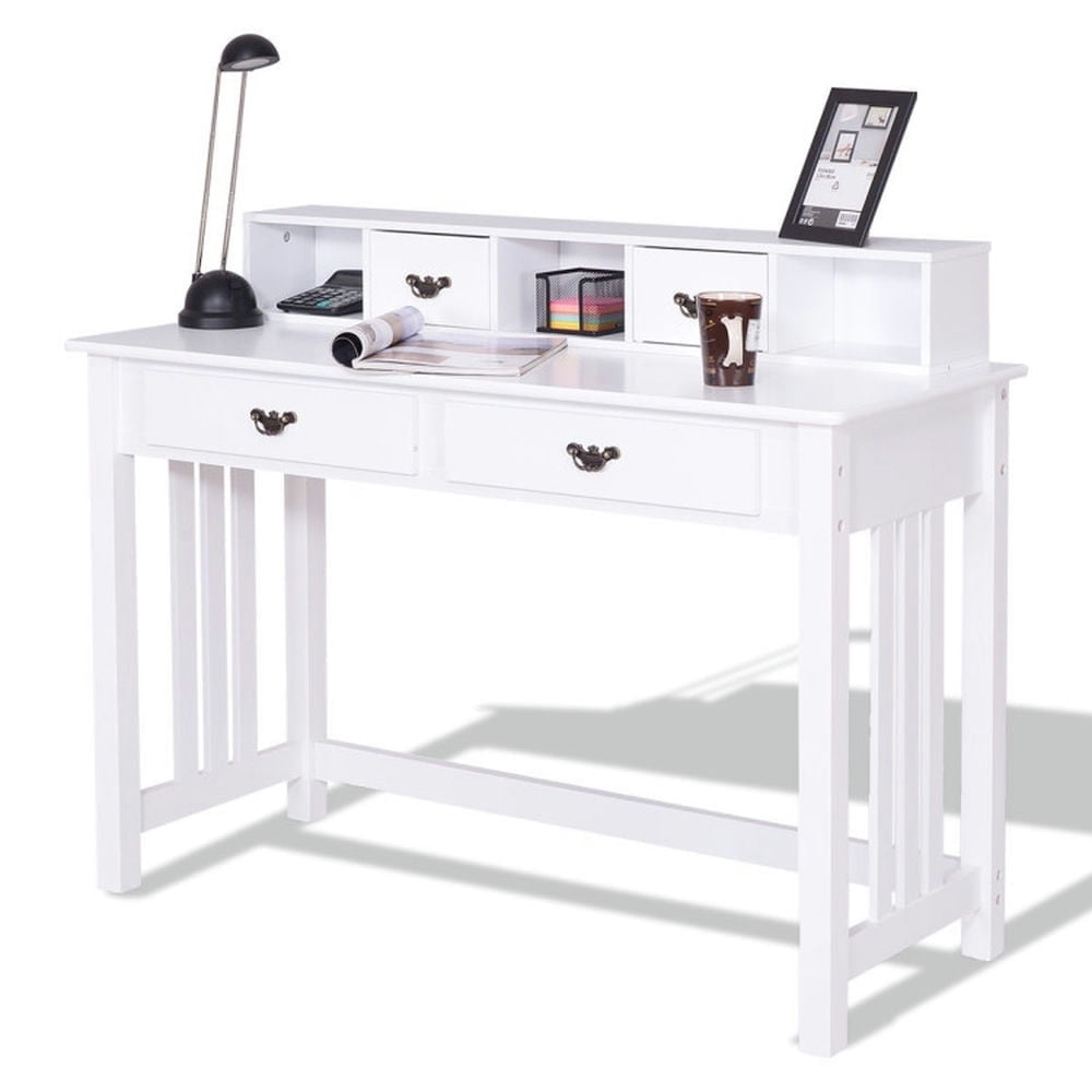 Demi Bonn Computer Desk with 4 Drawer Computer Study Table for Home Office Gaming Writing Workstation, White