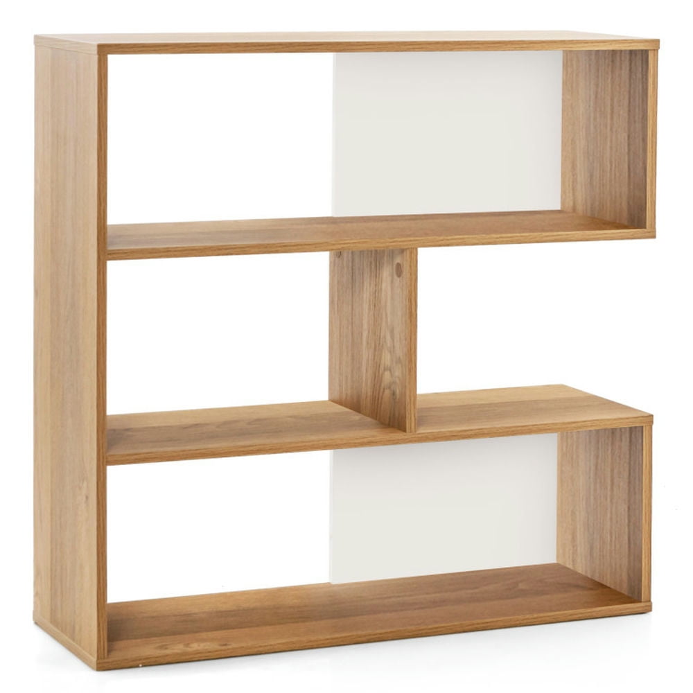 Finihen Concave Bookshelf 3-Shelf Open Bookcase with Anti-Toppling Device for Living Room Study Office, Brown