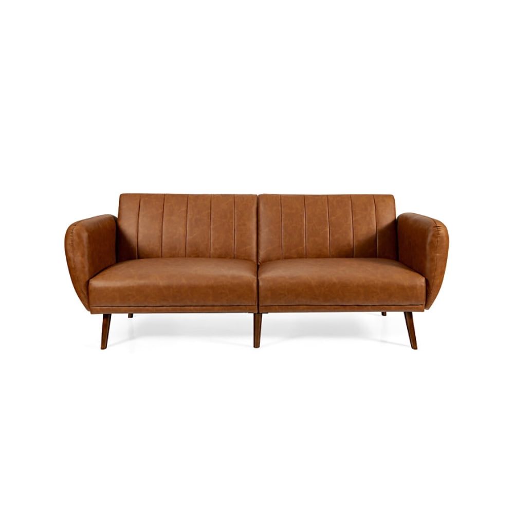 Finihen Convertible Futon Sofa Bed, Modern Convertible Sleeper Couch, 3 Seat Convertible Sofa Bed with Adjustable Backrest, for Living Room, Brown Finihen Convertible Futon Sofa Bed, Modern Convertible Sleeper Couch, 3 Seat Convertible Sofa Bed with Adjustable Backrest, for Living Room, Brown