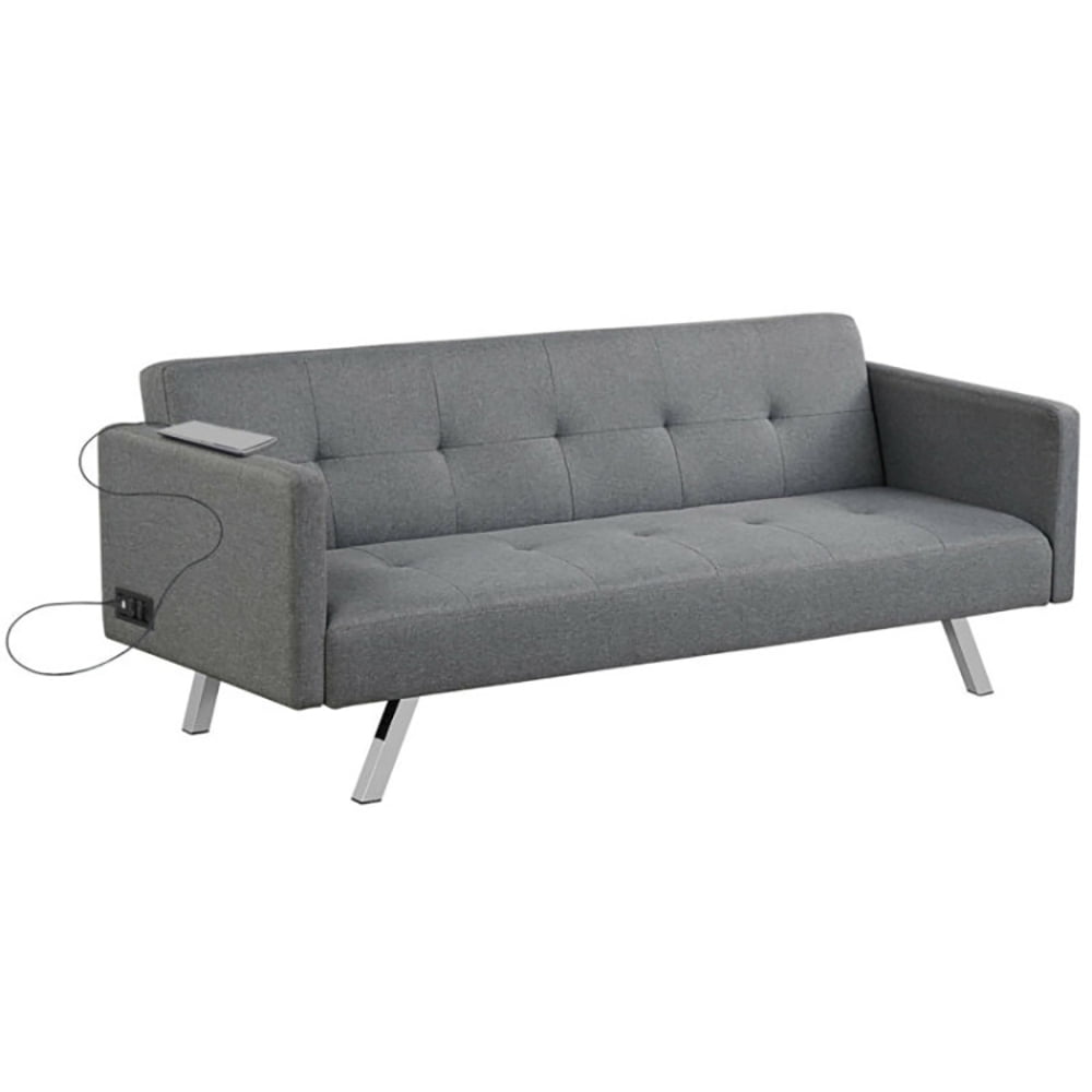 Finihen Convertible Futon Sofa Bed, Modern Convertible Sleeper Couch, 3 Seat Convertible Linen Fabric Futon Sofa with USB and Power Strip, for Living Room, Gray Finihen Convertible Futon Sofa Bed, Modern Convertible Sleeper Couch, 3 Seat Convertible Linen Fabric Futon Sofa with USB and Power Strip, for Living Room, Gray