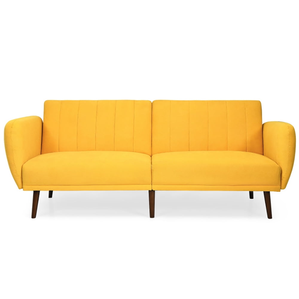 Finihen Convertible Futon Sofa Bed, Modern Convertible Sleeper Couch, Adjustable Couch Sleeper with Wood Legs, for Studio, Apartment, Office, Small Space, Living Room, Bedroom, Yellow