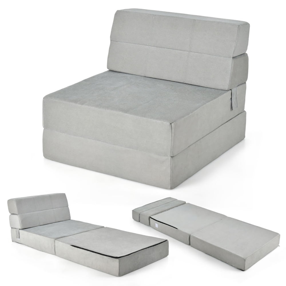 Finihen Convertible Sleeper Bed, Folding Sleeper Chair Sofa Bed, Tri-Fold Folding Chair, for Living Room, Bedroom, Apartment, Dorm, Gray Finihen Convertible Sleeper Bed, Folding Sleeper Chair Sofa Bed, Tri-Fold Folding Chair, for Living Room, Bedroom, Apartment, Dorm, Gray