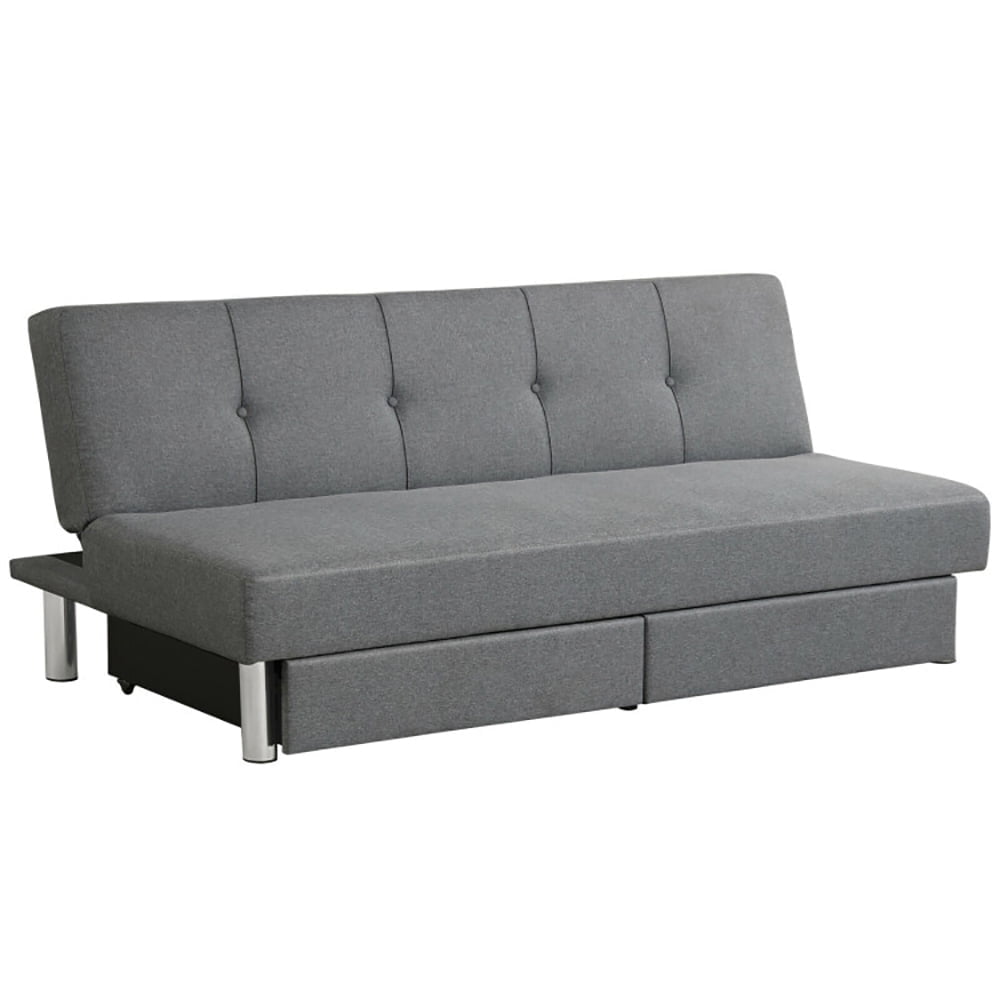 Demi Bonn Convertible Sofa Bed, Modern Convertible Sleeper Couch, 3-Seat Convertible Sofa Bed with 2 Large Drawers and 3 Adjustable Angles, for Living Room, Gray