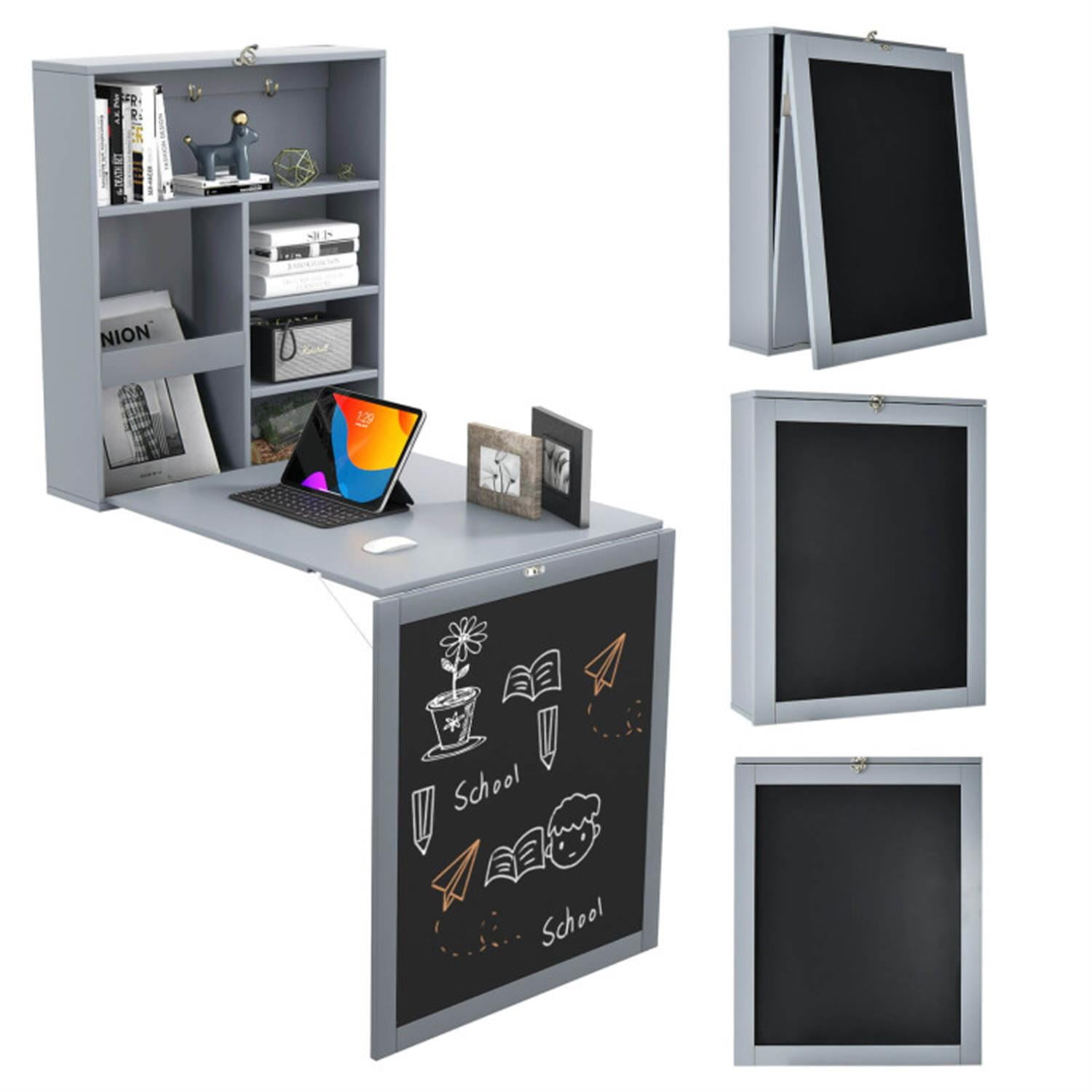 Finihen Convertible Wall Mounted Table with A Chalkboard, Laptop Workstation for Laptops, Books, Tablets, and Art, Gray Finihen Convertible Wall Mounted Table with A Chalkboard, Laptop Workstation for Laptops, Books, Tablets, and Art, Gray