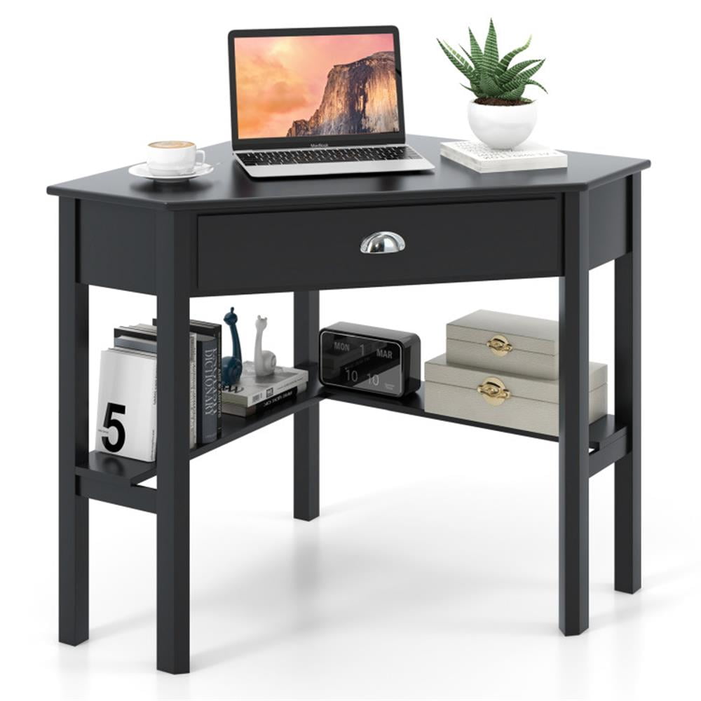 Finihen Corner Wooden Piece Laptop Computer Desk, Small Home Office Desk Study Writing Table, Black Finihen Corner Wooden Piece Laptop Computer Desk, Small Home Office Desk Study Writing Table, Black
