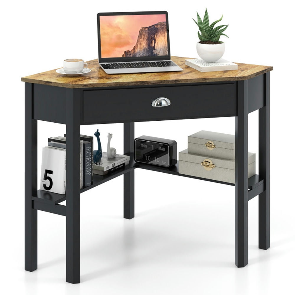 Finihen Corner Wooden Piece Laptop Computer Desk, Small Home Office Desk Study Writing Table, White Finihen Corner Wooden Piece Laptop Computer Desk, Small Home Office Desk Study Writing Table, White