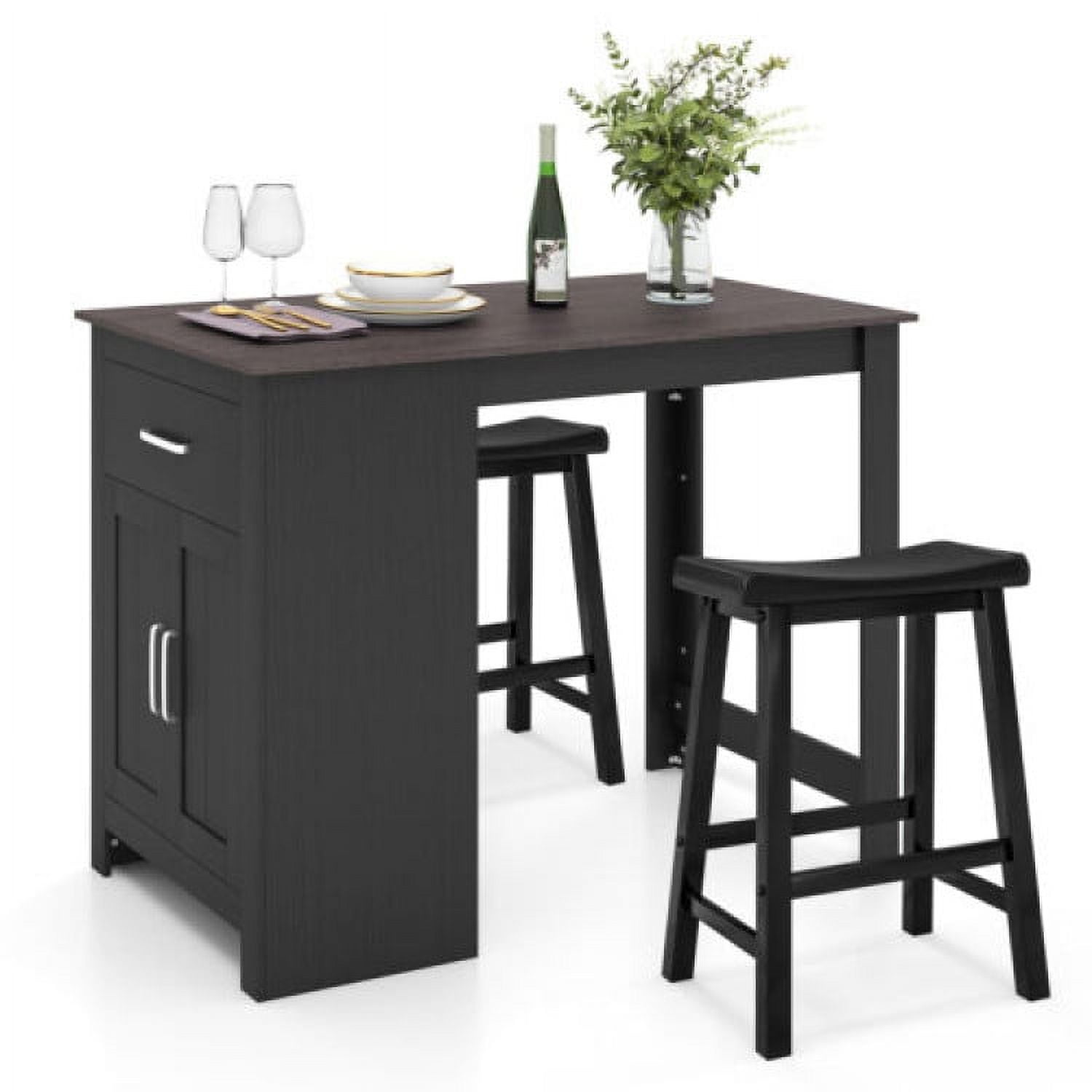 Finihen Dining Set, Dining Table Set, 3-Piece Bar Table Set for 2 with 2 Saddle Stools for Dining Room, for Home, Restaurant, Black Finihen Dining Set, Dining Table Set, 3-Piece Bar Table Set for 2 with 2 Saddle Stools for Dining Room, for Home, Restaurant, Black
