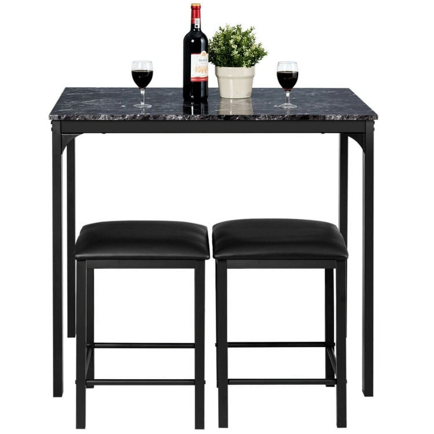 Finihen Dining Set, Dining Table Set, 3 Piece Counter Height Dining Set Faux Marble Table, for Home, Restaurant, Faux Marble, Black Finihen Dining Set, Dining Table Set, 3 Piece Counter Height Dining Set Faux Marble Table, for Home, Restaurant, Faux Marble, Black