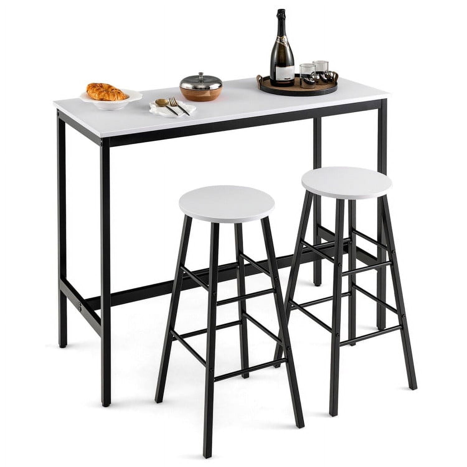 Demi Bonn Dining Set, Dining Table Set, 3 Piece Pub Table and Stools Kitchen, for Home, Restaurant, Black & White