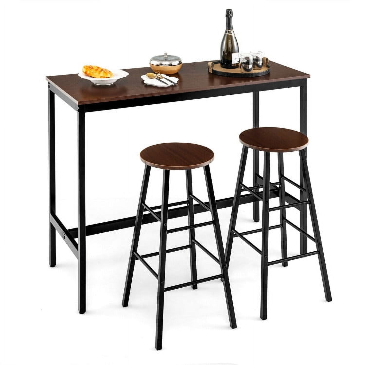 Finihen Dining Set, Dining Table Set, 3 Piece Pub Table and Stools Kitchen, for Home, Restaurant, Brown Finihen Dining Set, Dining Table Set, 3 Piece Pub Table and Stools Kitchen, for Home, Restaurant, Brown