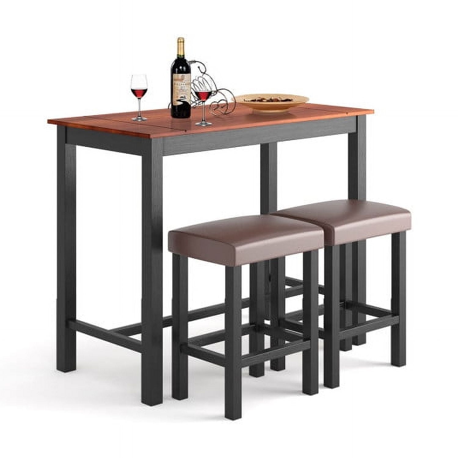 Demi Bonn Dining Set, Dining Table Set, 3 Piece Set Pub Dining Table with Stools, for Home, Restaurant, Brown