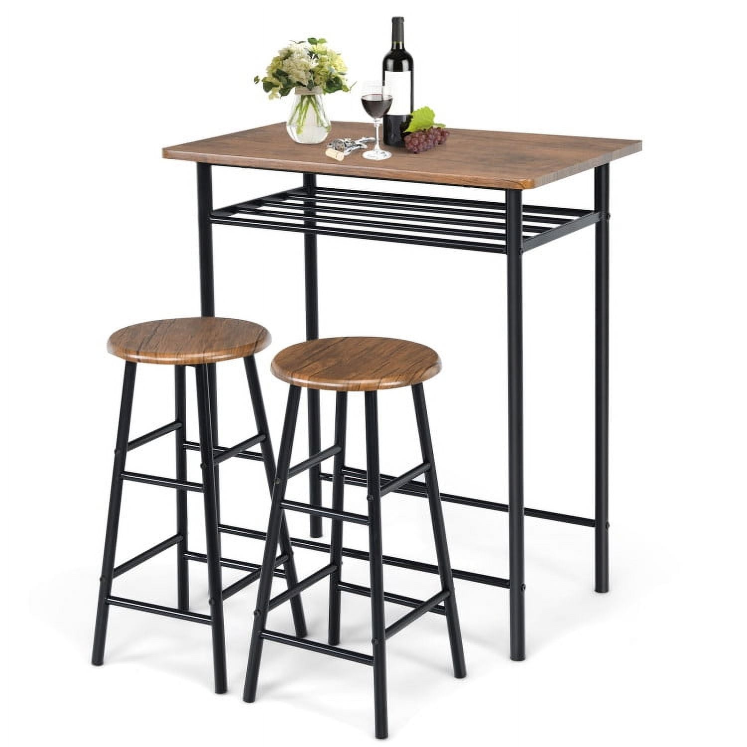 Finihen Dining Set, Dining Table Set, 3 Pieces Bar Table Set with 2 Stools, for Home, Restaurant, Dark Walnut Finihen Dining Set, Dining Table Set, 3 Pieces Bar Table Set with 2 Stools, for Home, Restaurant, Dark Walnut