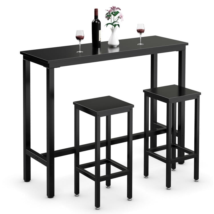 Demi Bonn Dining Set, Dining Table Set, 3 Pieces Counter Height Bar Furniture Set with Backless Stools-Black, for Home, Restaurant, Black