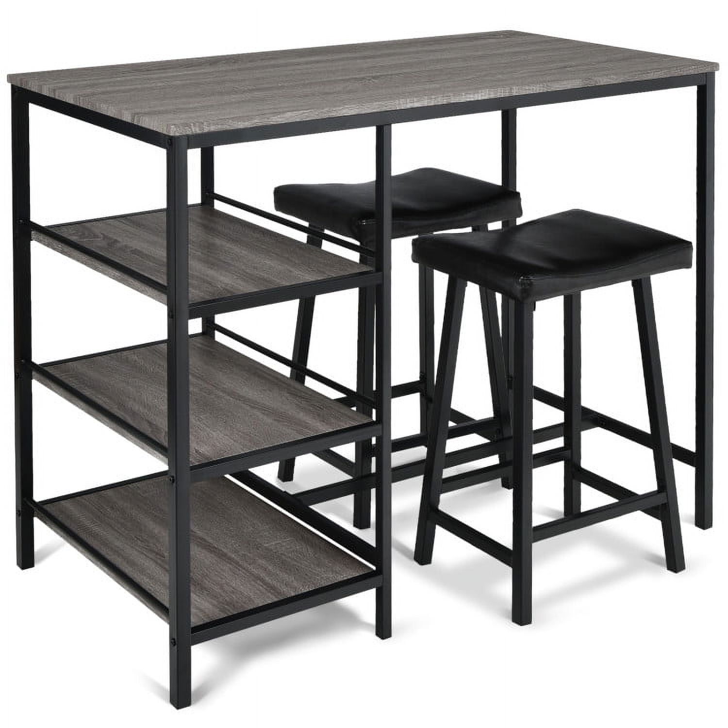 Finihen Dining Set, Dining Table Set, 3 Pieces Counter Height Dining Bar Table Set with 2 Stools and 3 Storage Shelves, for Home, Restaurant, Black Finihen Dining Set, Dining Table Set, 3 Pieces Counter Height Dining Bar Table Set with 2 Stools and 3 Storage Shelves, for Home, Restaurant, Black