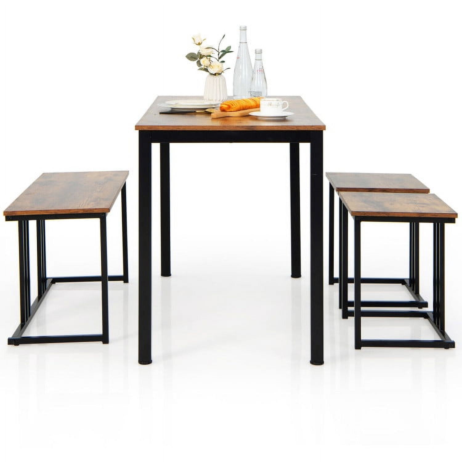 Finihen Dining Set, Dining Table Set, 4 Pieces Industrial Dining Table Set with Bench and 2 Stools, for Home, Restaurant, Brown Finihen Dining Set, Dining Table Set, 4 Pieces Industrial Dining Table Set with Bench and 2 Stools, for Home, Restaurant, Brown