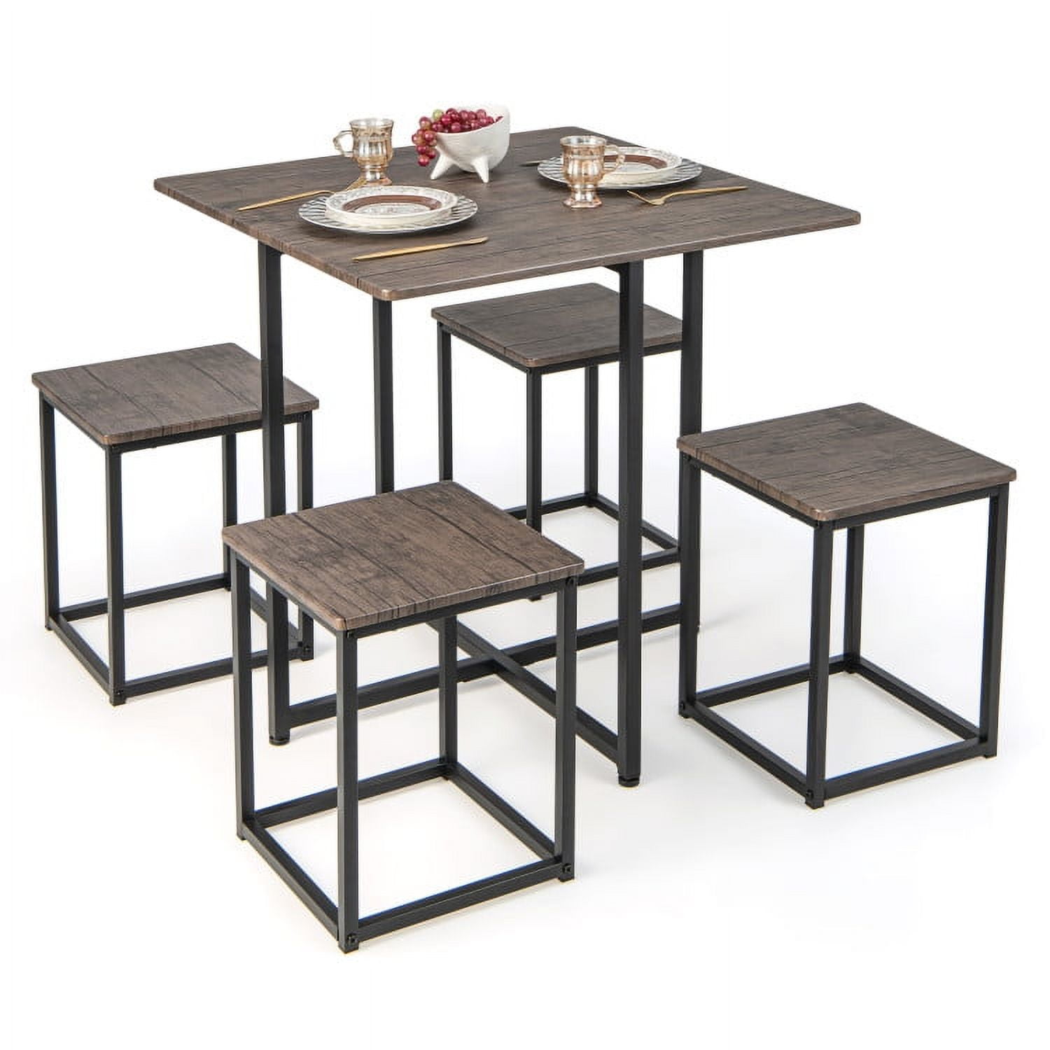 Finihen Dining Set, Dining Table Set, 5 Piece Dining Table Set with 4 Stools, for Home, Restaurant, Gray