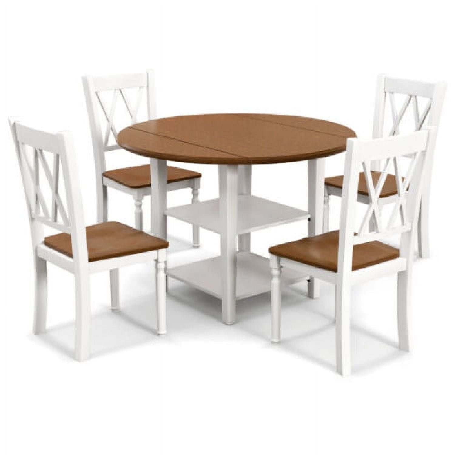 Finihen Dining Set, Dining Table Set, 5 Piece Round Kitchen Dining Set with Drop Leaf Table Top, for Home, Restaurant, Walnut & White Finihen Dining Set, Dining Table Set, 5 Piece Round Kitchen Dining Set with Drop Leaf Table Top, for Home, Restaurant, Walnut & White