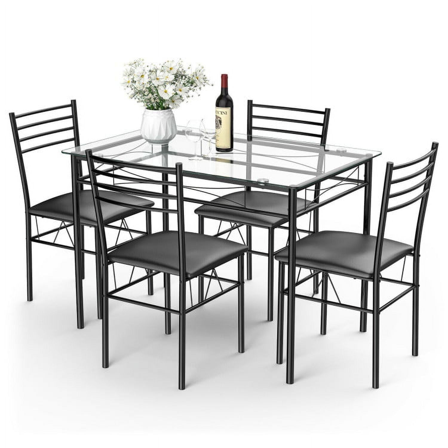 Demi Bonn Dining Set, Dining Table Set, 5 Pieces Dining Set with Tempered Glass Top Table and 4 Upholstered Chairs, for Home, Restaurant, Black