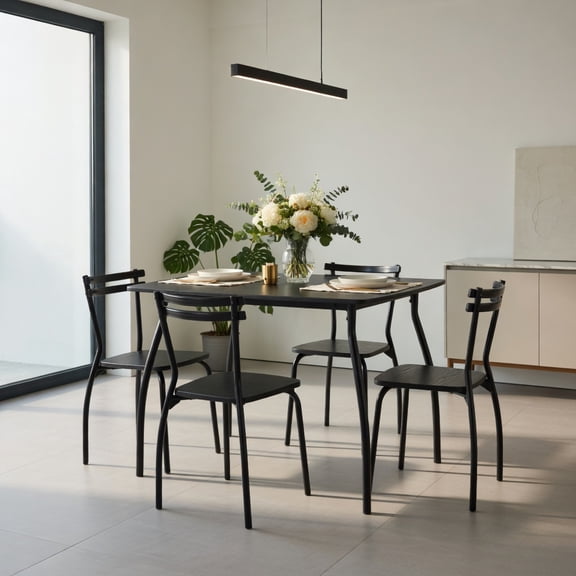 Demi Bonn Dining Set, Dining Table Set, 5 Pieces Dining Table Set with 4 Chairs, for Home, Restaurant, Black
