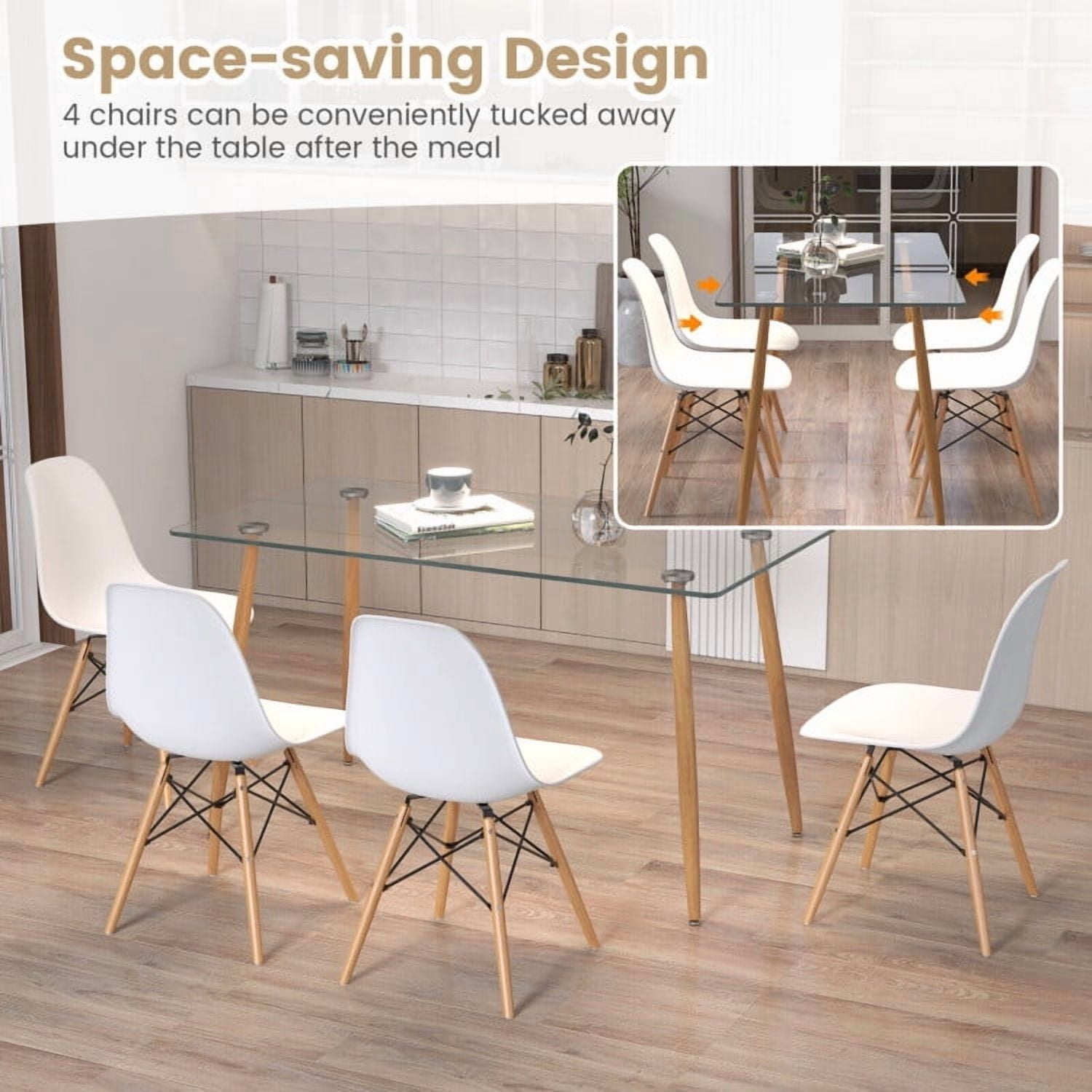 Demi Bonn Dining Set, Dining Table Set, 5 Pieces Rectangle Dining Table Set with 51ch Glass Tabletop, for Home, Restaurant, White