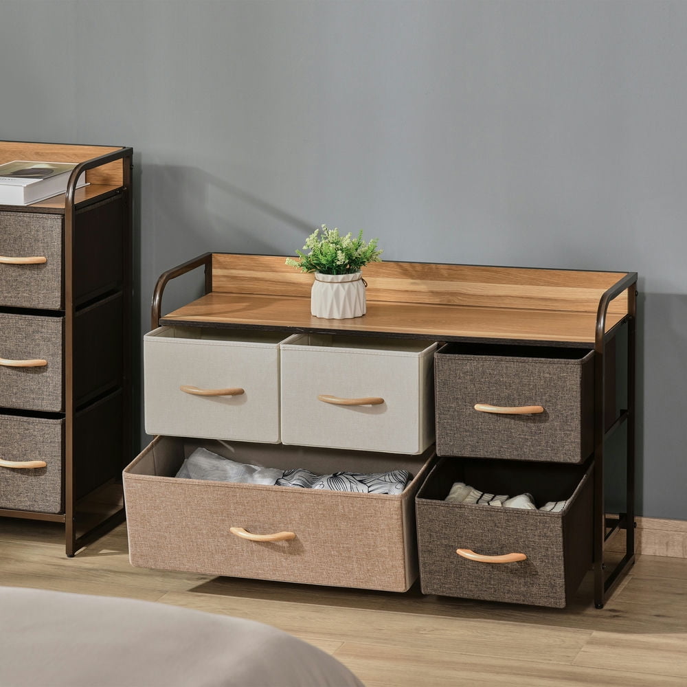 Finihen Dresser for Bedroom with 5 Drawers, Long Storage Dresser, Fabric Dresser, Storage Drawer Unit with Fabric Bins for Closet, Hallway, Multicoloured Finihen Dresser for Bedroom with 5 Drawers, Long Storage Dresser, Fabric Dresser, Storage Drawer Unit with Fabric Bins for Closet, Hallway, Multicoloured