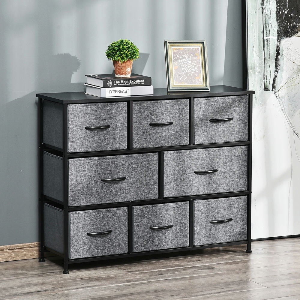 Demi Bonn Dresser for Bedroom with 8 Drawers, Chest Dresser Organizer with Steel Frame, Wood Top, Storage Drawer Unit with Fabric Bins for Closet, Hallway, Dark Gray